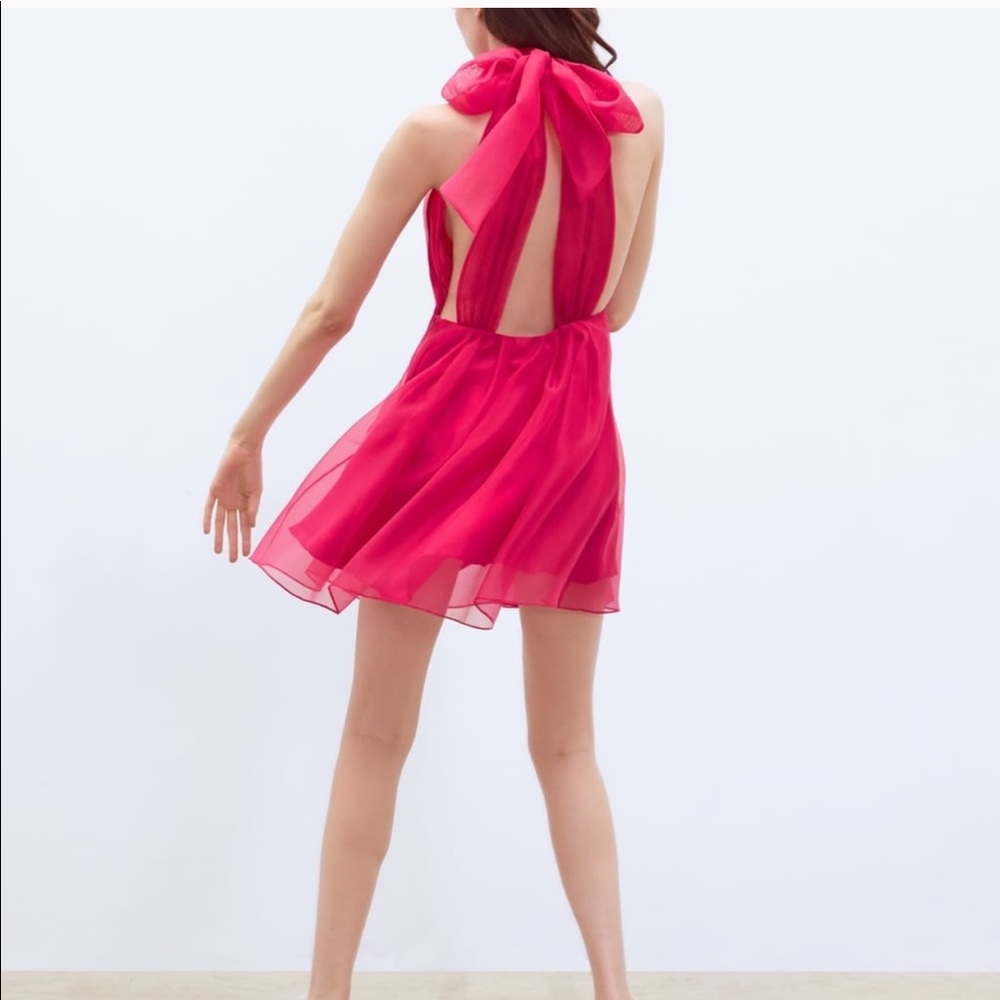 NWT Zara Organza Mini Party halter Dress, Fuchsia